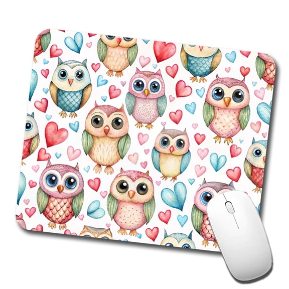 Adorable Owls And Hearts Mouse Pad Low Profile Gaming Mat