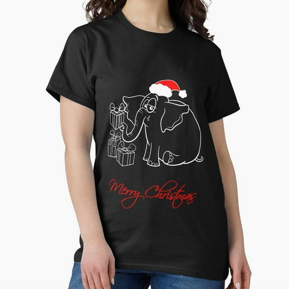 Adorable Pachyderm Wearing Holiday Cap Festive Winter Design Unisex T-Shirt.PNG, up to Size 5XL