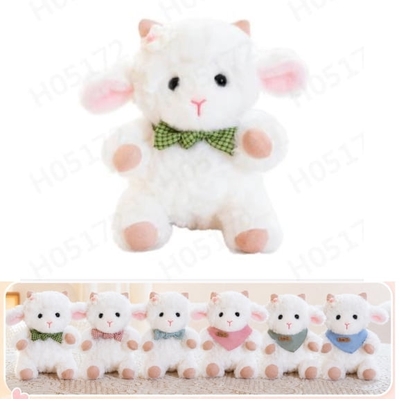 Adorable Palm Pals Stuffed Animal - Adorable and cute sitting-style Thai plush toy with a scarf, resembling a little lamb - Perfect for Decorating Rooms and Birthday Gifts(Green Bow)
