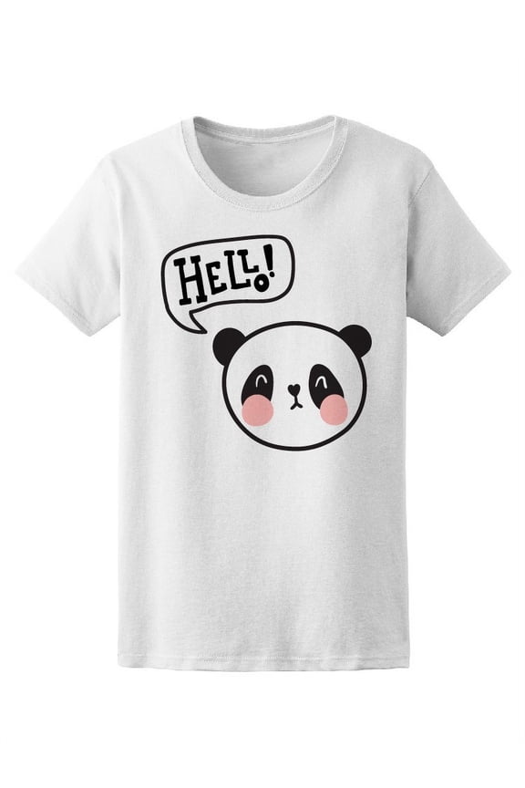 Adorable Panda Face Hello T-Shirt Women -Image by Shutterstock, Female Large