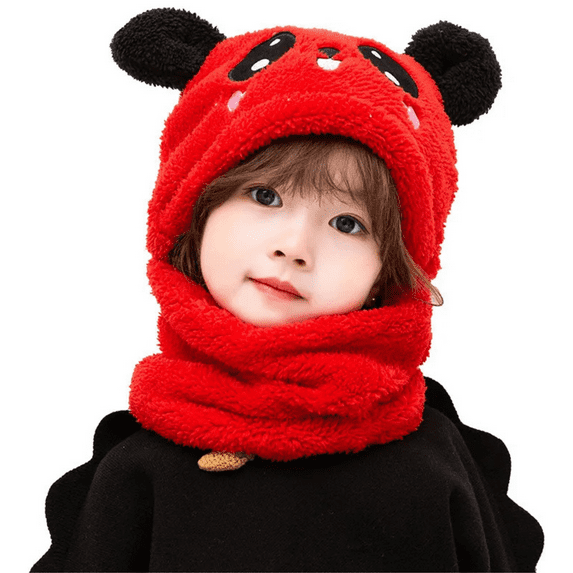 Adorable Panda Hat and Scarf One Piece Set Red for Toddlers