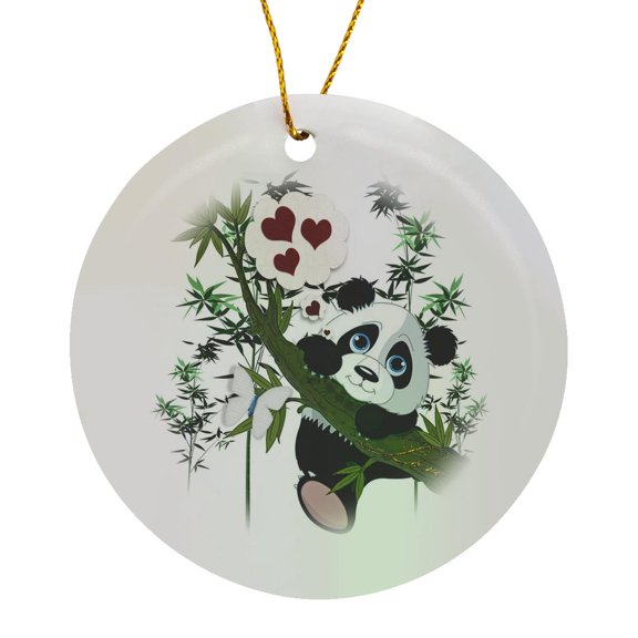 3drose, Adorable Panda in Bamboo Tree with Nothing but Love on His Mind, Circle Porcelain Ornament