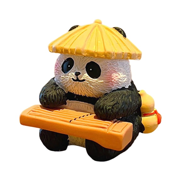 Adorable Panda Resin Desktop Ornament Decorative Figurine For Home Living Room Birthday Garden Backyard Patio Bonsai Cake,4.1x4 cm,Yellow