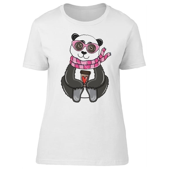 Adorable Panda Scarf & Coffee T-Shirt Women -Image by Shutterstock, Female Large