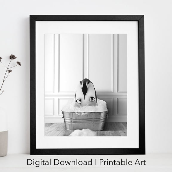 Adorable Penguin Family In Tub Wall Art, Penguin Photo, Penguin Art, Bathroom Art Print, Wall Art, Modern Wall Decor, 24x36 UNFRAMED