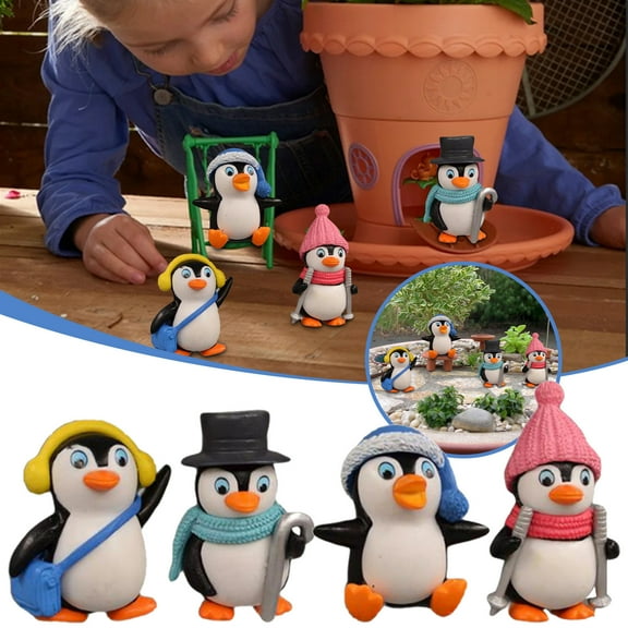 Cute Penguin Figurines Ocean Animal Playset for Cake Toppers and DIY Crafts Figurine Dolls Action Figures for Kids