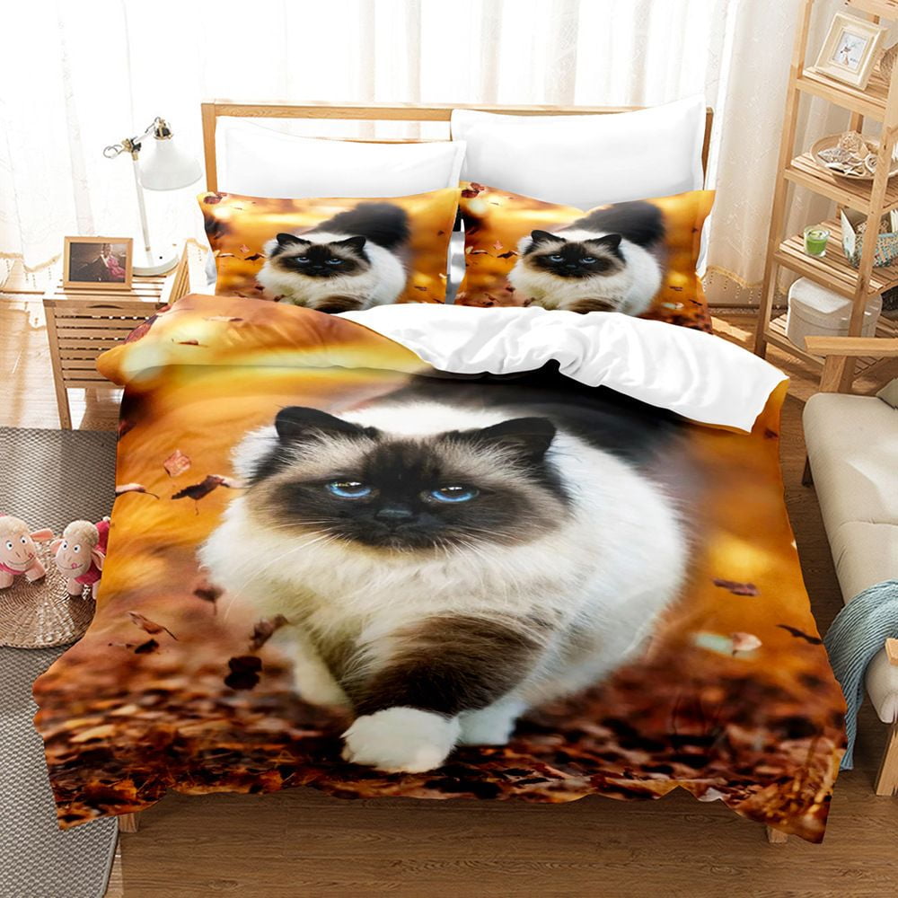 Adorable Pet Cats Quilt Cover Cute Kitten Print Bedding Sets Kawaii