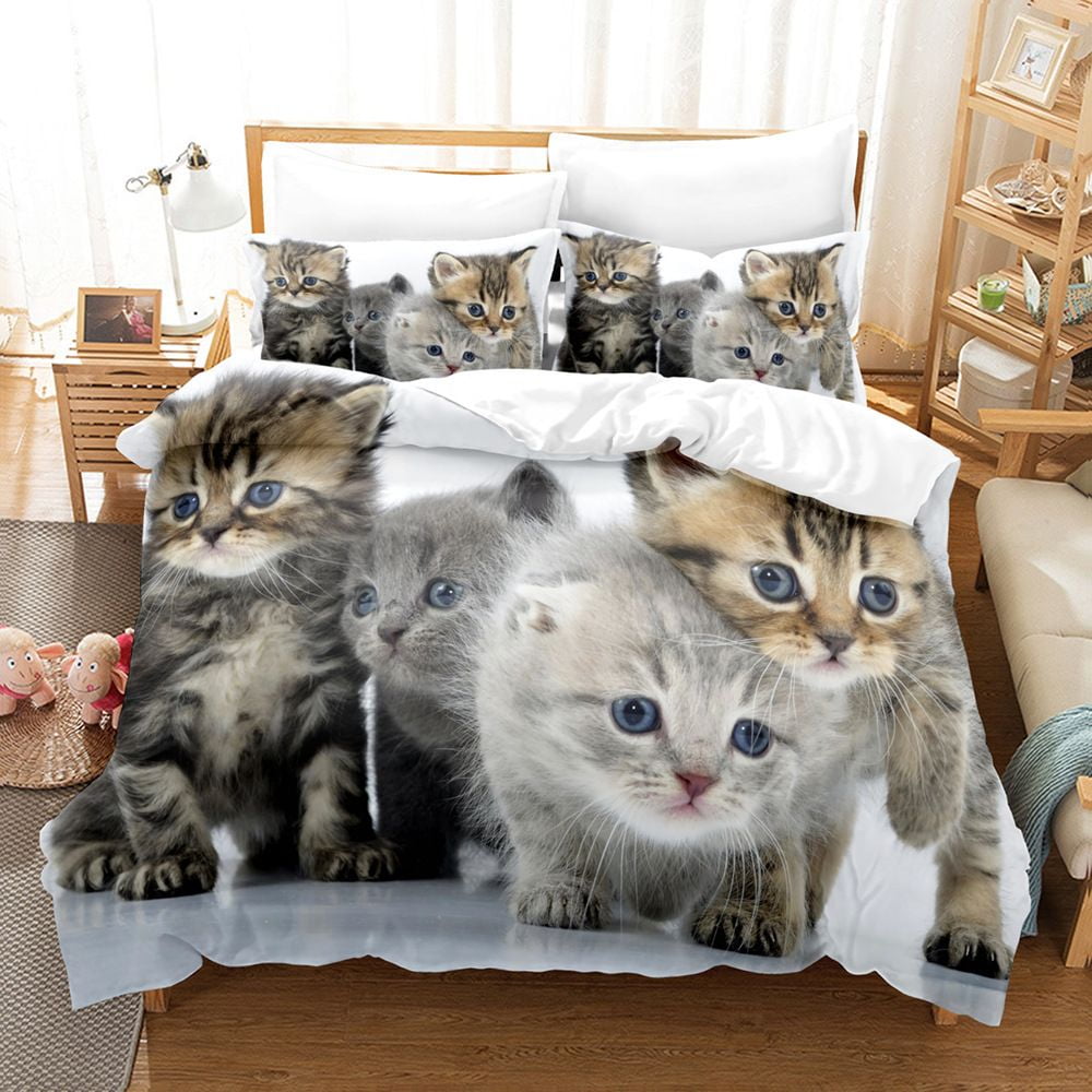 Adorable Pet Cats Quilt Cover Cute Kitten Print Bedding Sets Kawaii