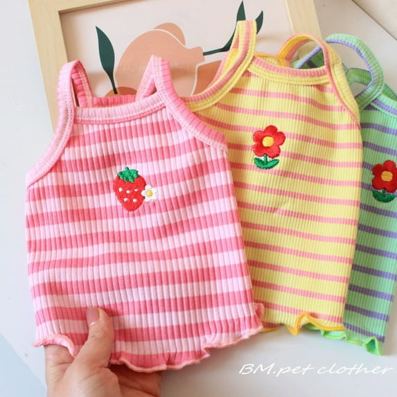 Adorable Pet Clothes for Cats & Small Dogs - Charming Spring & Autumn Wear Embroidered Striped Vest