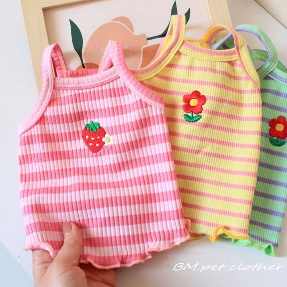 Adorable Pet Clothes for Cats & Small Dogs - Charming Spring & Autumn Wear Embroidered Striped Vest
