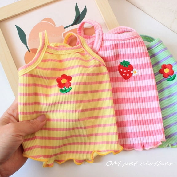 Adorable Pet Clothes for Cats & Small Dogs - Charming Spring & Autumn Wear Embroidered Striped Vest