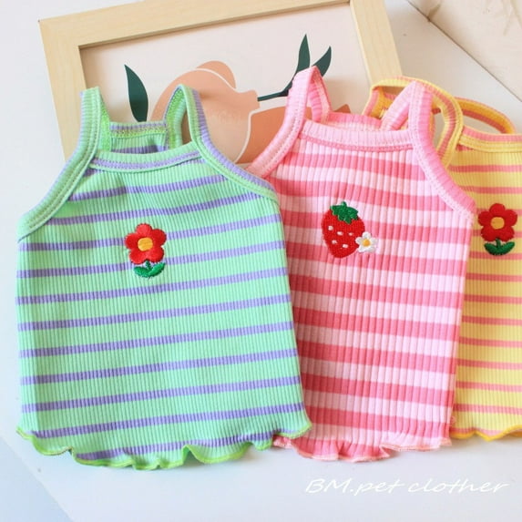 Adorable Pet Clothes for Cats & Small Dogs - Charming Spring & Autumn Wear Embroidered Striped Vest