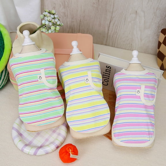 Adorable Pet Clothes for Cats & Small Dogs - Charming Spring & Autumn Wear Rainbow Striped Pocket Stretch Vest