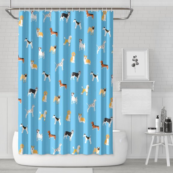 Adorable Pet Lovers Shower Curtain - Cute Puppy Pattern Waterproof Quick-Dry 72" x 72" Bathroom Drapes No Fading