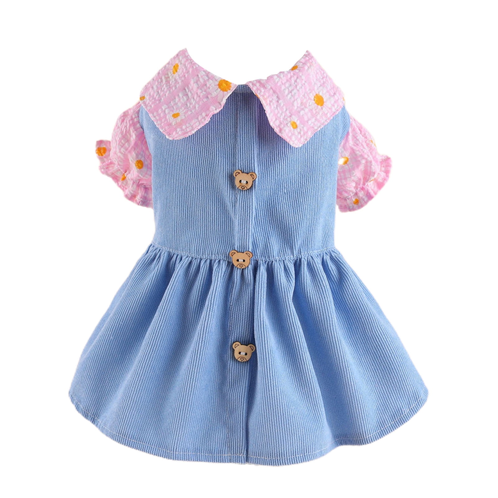 Adorable Pet Princess Dress with Cute Bear Button Soft Comfortable