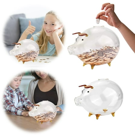 Adorable Pig Bank Large Capacity Transparent Glass Pig Bank For Home Decoration For Adults And Kids