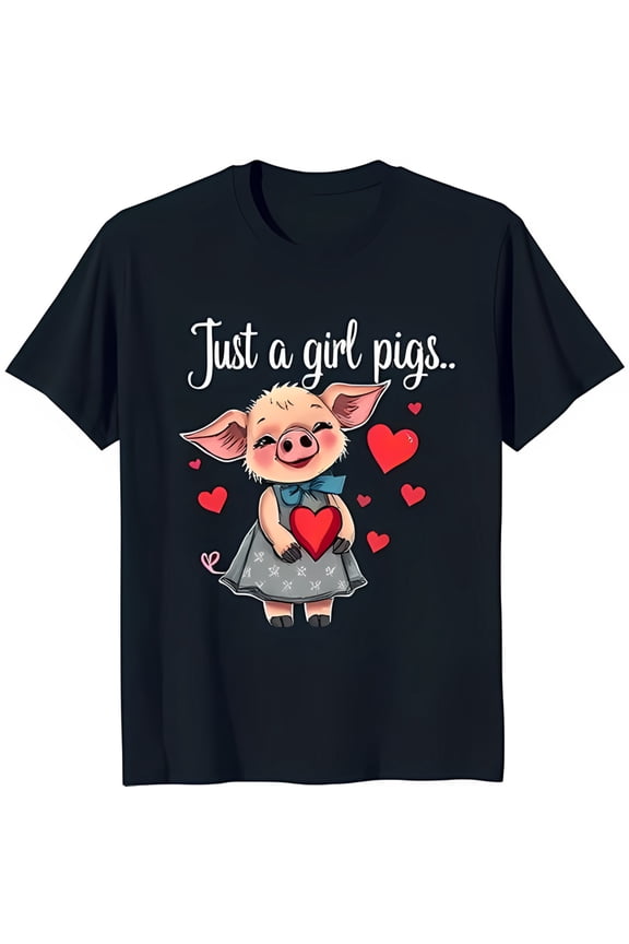 Adorable Pig Graphic Black T-Shirt for Men & Women Cute Playful Design