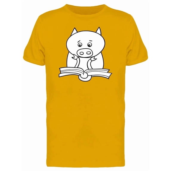 Adorable Pig Reading Cartoon Tee Men's -Image by Shutterstock
