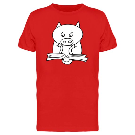 Adorable Pig Reading Cartoon Tee Men's -Image by Shutterstock