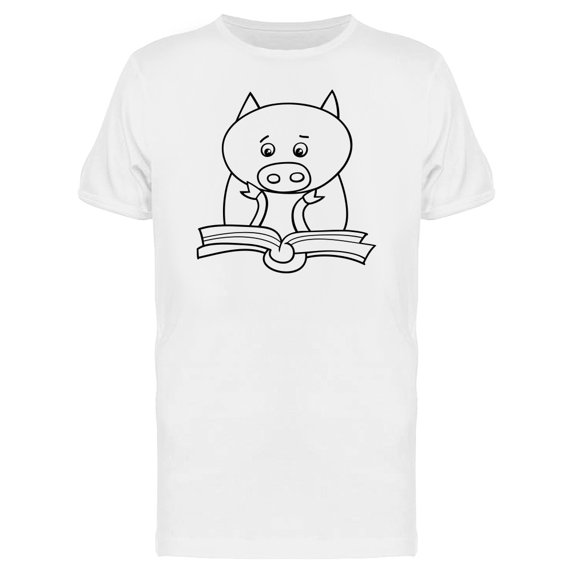 Adorable Pig Reading Cartoon Tee Men's -Image by Shutterstock