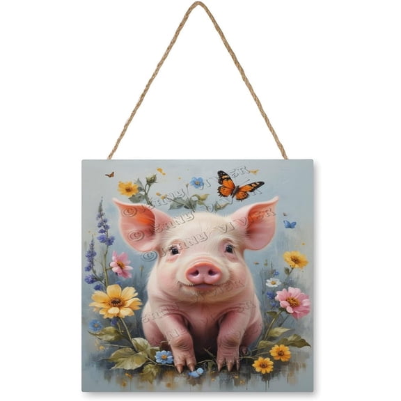 Adorable Pig Themed Wooden Sign - Vintage Style Animal Decor for Bedrooms and Play Areas, Bringing Joy to Any Space 12"x12"