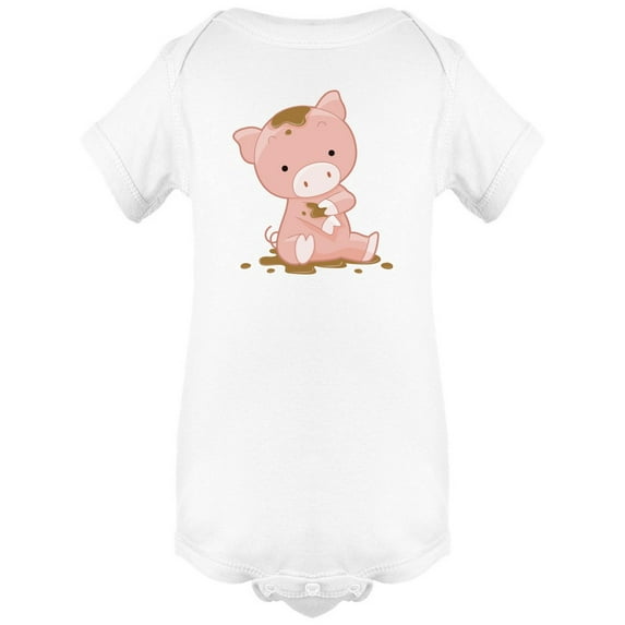 Adorable Pig With Mud Cartoon Bodysuit Infant -Image by Shutterstock, 6 Months