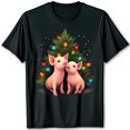 Adorable Piglets Snuggling Under Christmas Tree Black TShirt Graphic
