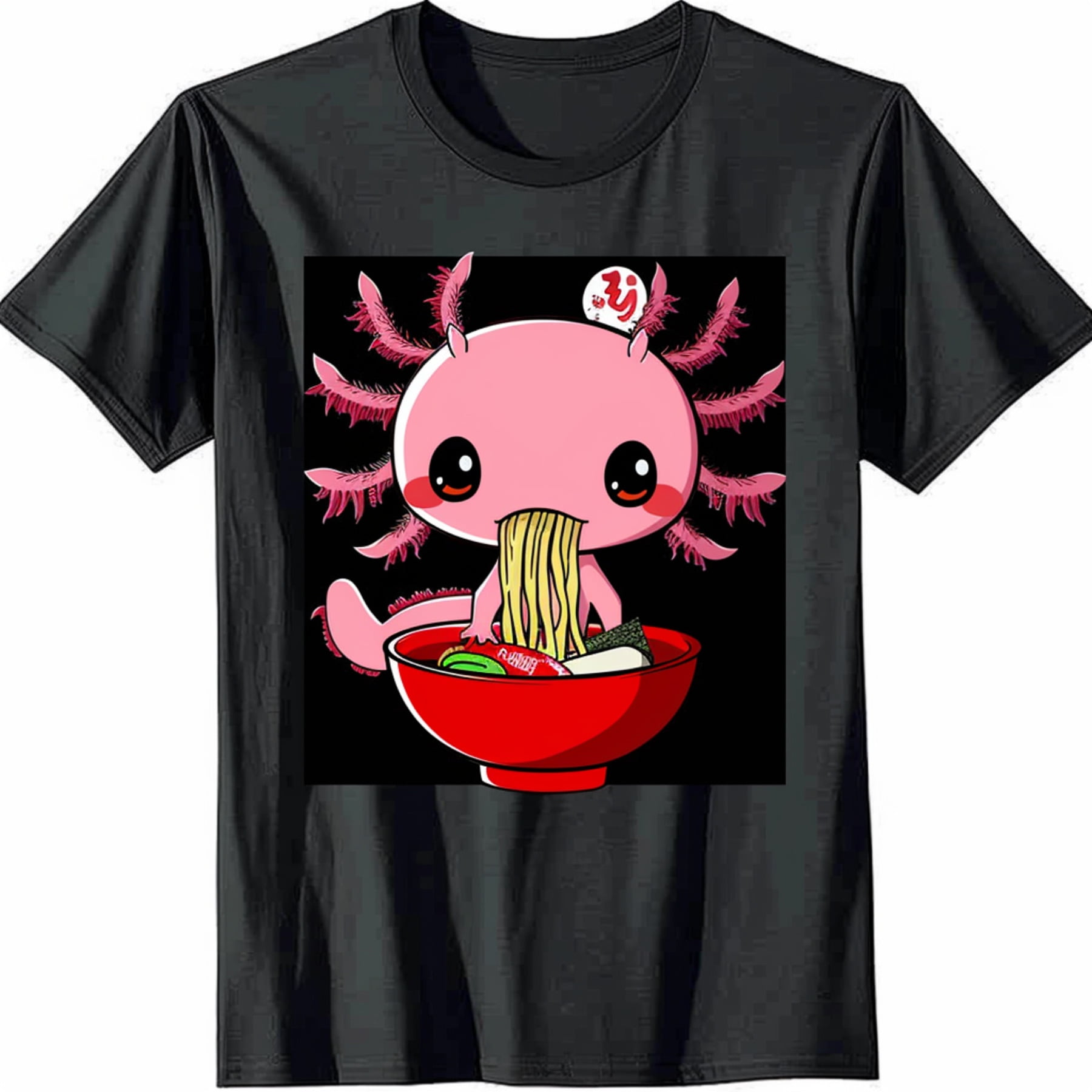 Adorable Pink Axolotl Ramen Lover Cartoon T Shirt Fun Anime Design on