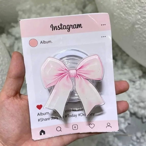 Adorable Pink Bow Ribbon Phone Grip Clear Phone Holder for iPhone & Android