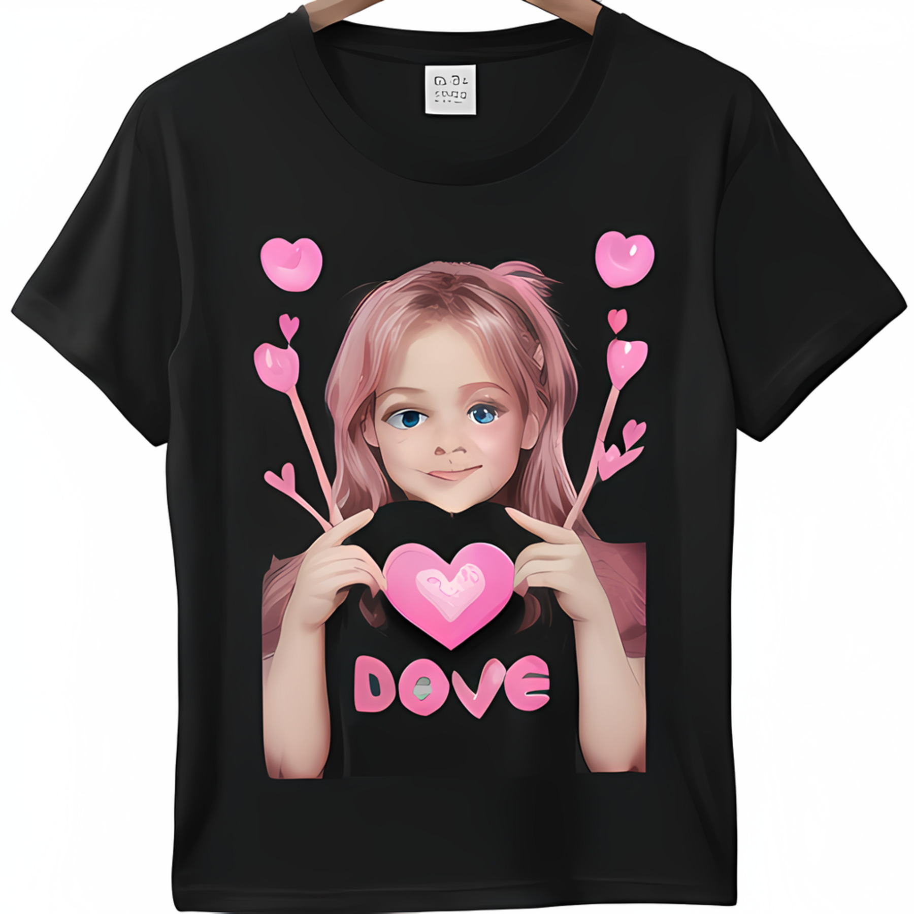 Adorable ' ' Pink Hearts & Girl Graphic Black TShirt Fun & Stylish