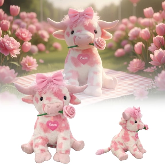 Adorable Pink Highland Cow Stuffed Animal Plush, 13.78" Large Soft Toy, Valentine's Day Gift for Women Men, Birthday Present, New Year