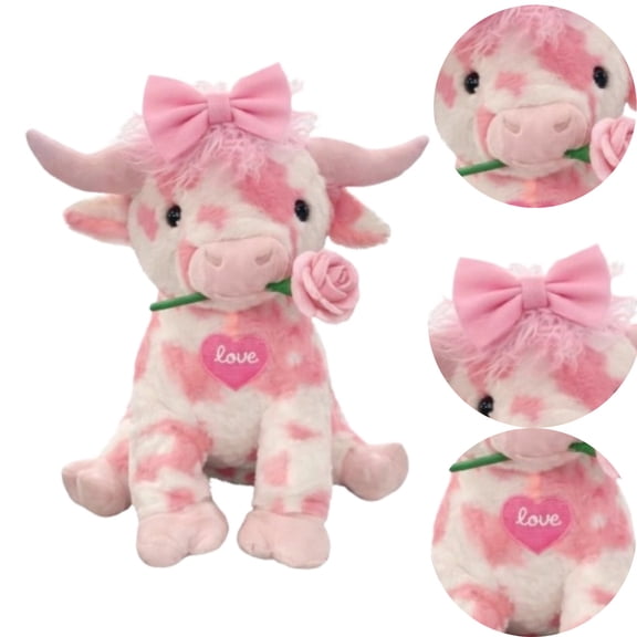 Adorable Pink Highland Cow Stuffed Animal Plush, 13.78" Large Soft Toy, Valentine's Day Gift for Women Men, Birthday Present, New Year