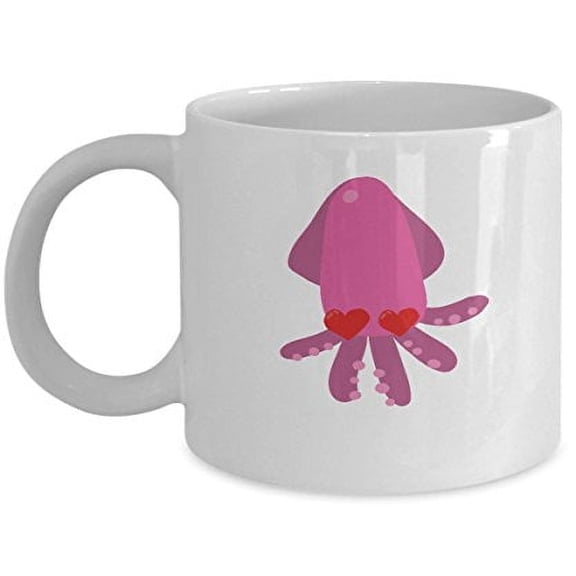Adorable Pink Squid 11 oz Coffee Mug - Cute Design White Ceramic Gift