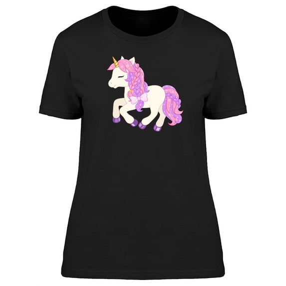 Adorable Pink Unicorn Cartoon T-Shirt Women -Image by Shutterstock, Female Large