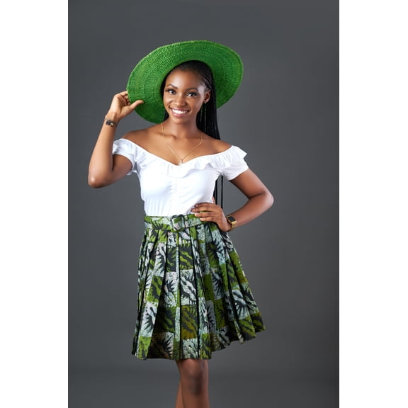 Adorable Pleated Batik Skirt With Belt