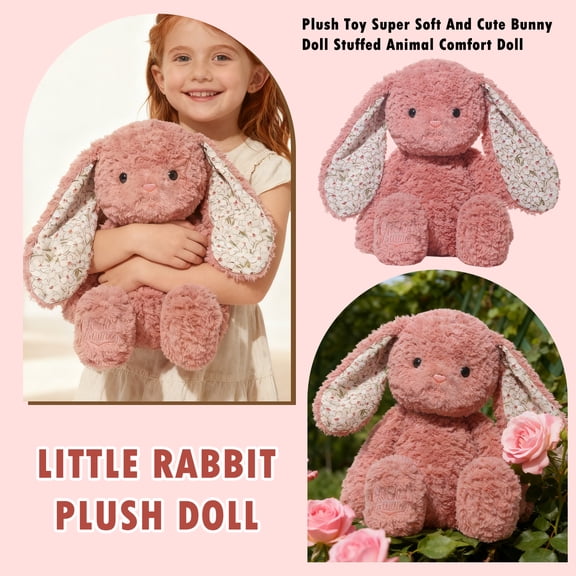 Adorable Plush Big-eared Rabbit Toy, Soft Cuddly Doll for Kids Cute Realistic Animal Plushie Decorative Pillow for Birthday Festival Gift Party Favors Home Decor