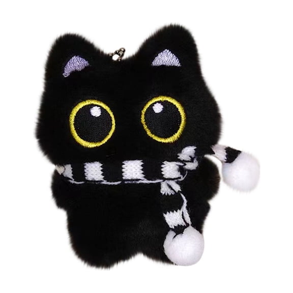 Adorable Plush Black Cat Keychain, Soft Cute Bag Charm Backpack Accessories,Excellent Gift for Cat Lovers, Gift for Girls Women(E)