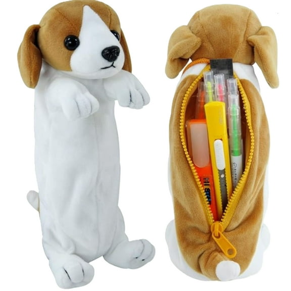 Adorable Plush Dog Pencil Case – Cute & Practical Storage for Stationery, Supplies, Cosmetics and Essentials. White And Brown Dog , 1 count