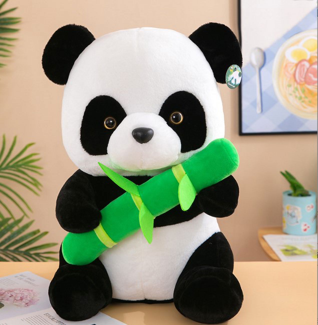 Adorable Plush Panda Toy Soft Stuffed Panda Hugging Bamboo Household Sofa Decorative Panda Toy