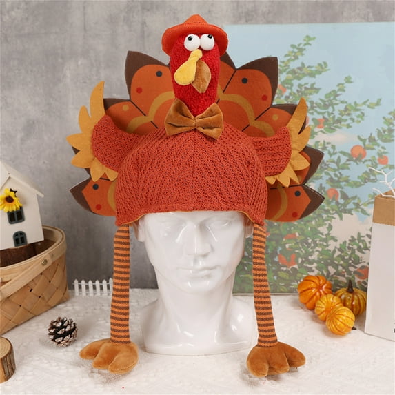 Adorable Plush Turkey Hat, Funny Turkey Headwear for Thanksgiving Night Event Dress-up Party Fall Harvest