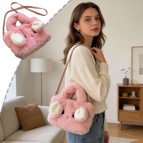 Adorable Plushy Baby Rabbits Bag Stylish And Versatile Tote Shoulder And Crossbody Bag