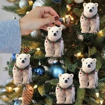 Adorable Polar Bear Christmas Ornament - 3.15in Tree Decoration with Festive Garland & LED Lights,Holiday Home Decor,Xmas Gift Idea,Perfect Stocking Stuffer‌