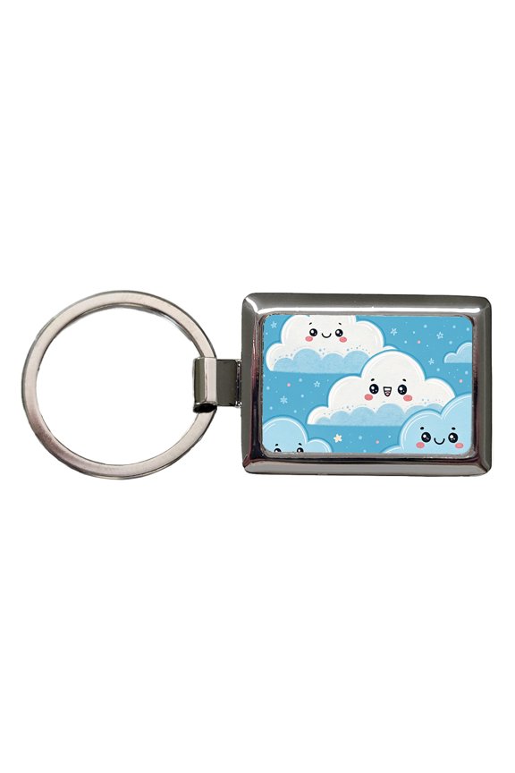 Adorable Puffy Clouds Kawaii Style Metal Rectangle Keychain