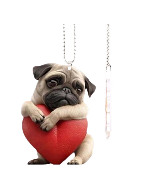 Adorable Pug Acrylic Car Ornament Keychain, Cute Puppy Pendant Charm for Backpacks Mirror Car Gift