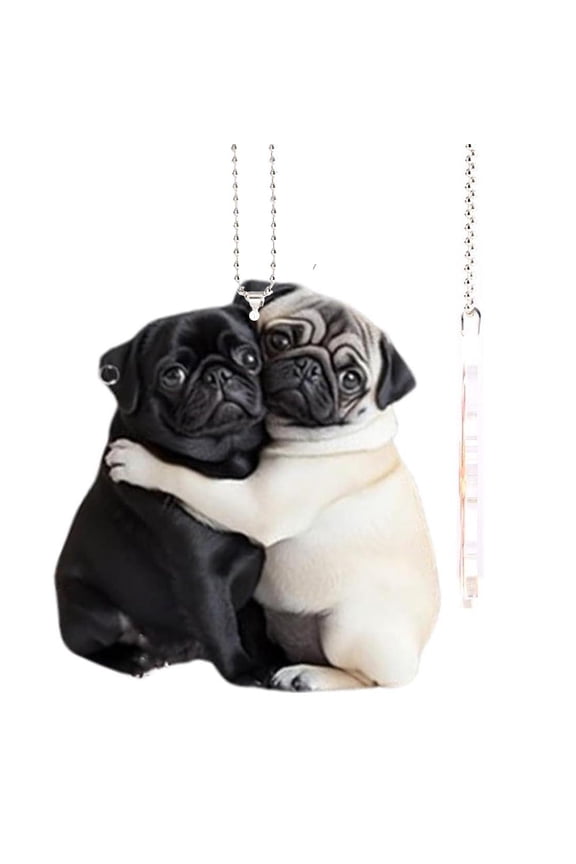 Adorable Pug Dog with Heart Keychain Cute Puppy Acrylic Pendant Versatile Charm Puppy Hanging Pug Ornament For Car Mirror
