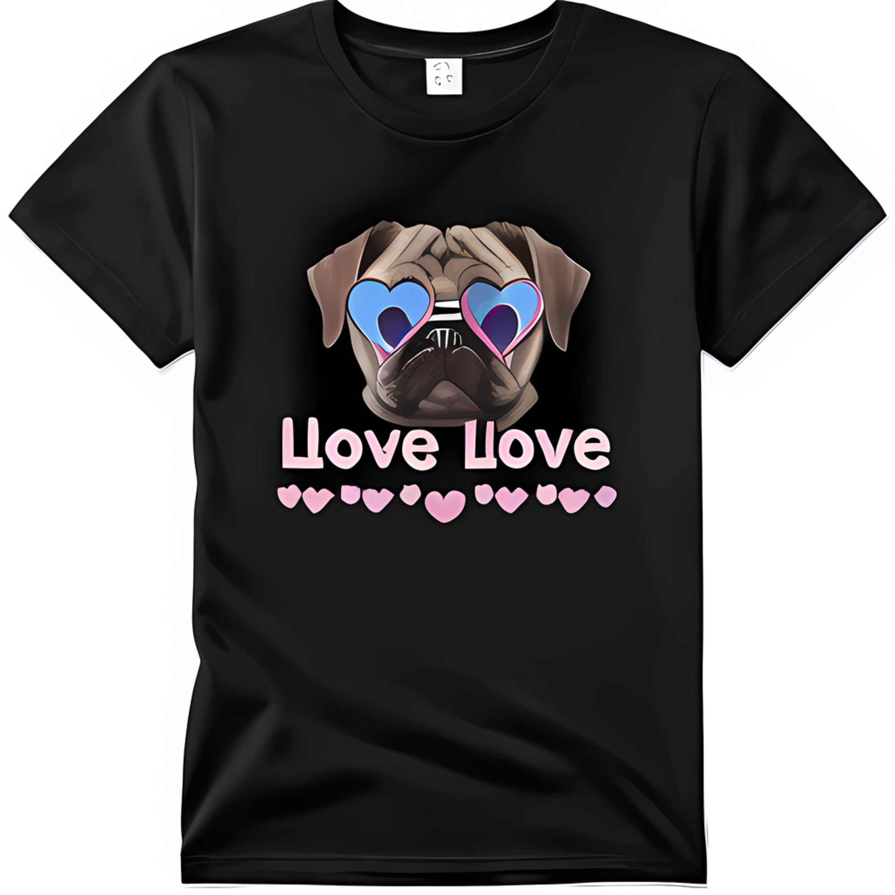 Adorable Pug in Heart Sunglasses Love TShirt Cute Dog Graphic TShirt