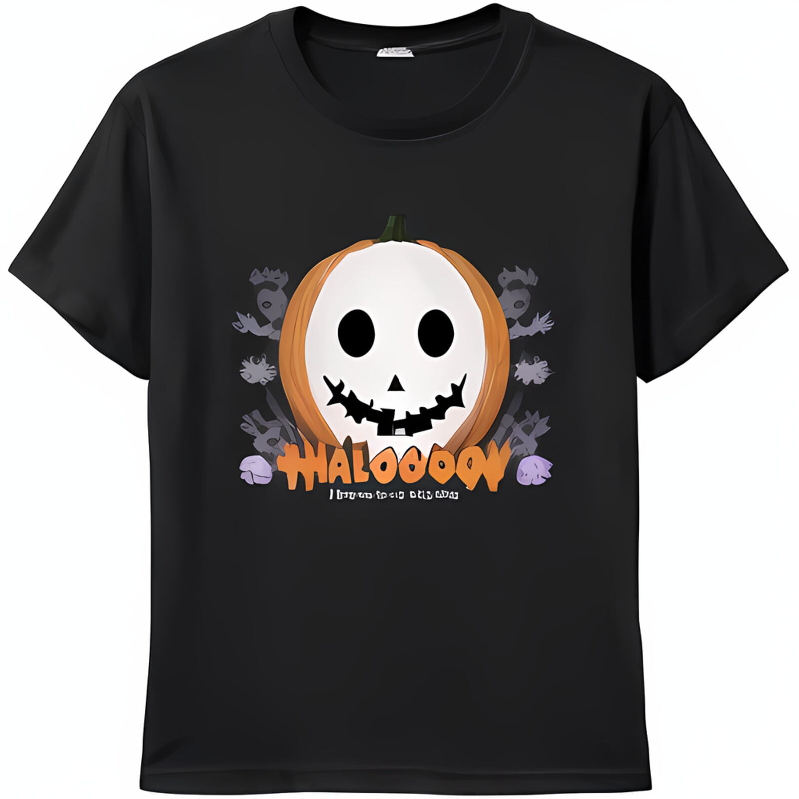 Adorable Pumpkin Head Cartoon Character Design Graphic Black TShirt
