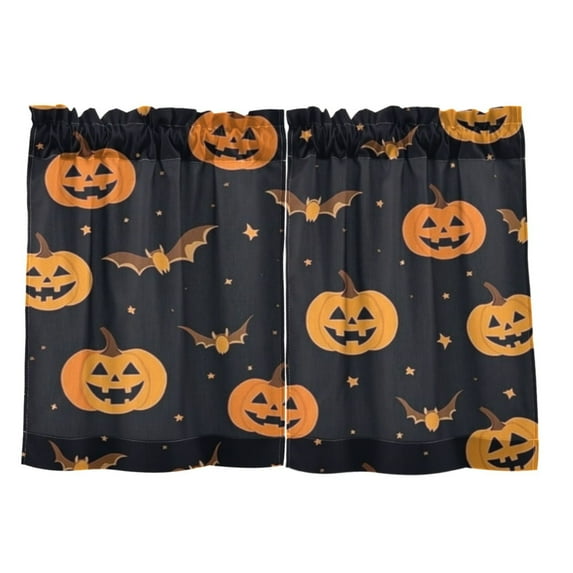 Adorable Pumpkin Lantern 27"x24" Linen Look Cafe Curtain Set with Privacy and UV Protection