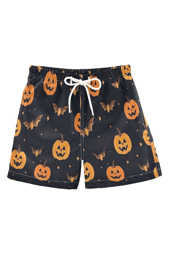 Adorable Pumpkin Lantern Boys' Swim Trunks Beach Pool Shorts Quick Dry Soft Fabric Classic Fit
