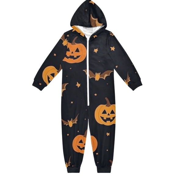 Adorable Pumpkin Lantern One Piece Pajamas Soft Jumpsuit Cozy Sleep and Play Romper Zipper and Pockets 13-14Y
